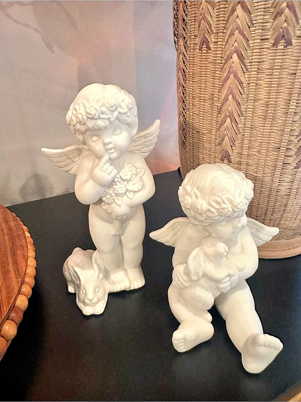 70’s VINTAGE Vigor Ceramic Cherub Angels with Bunnies Figurines Set (2)